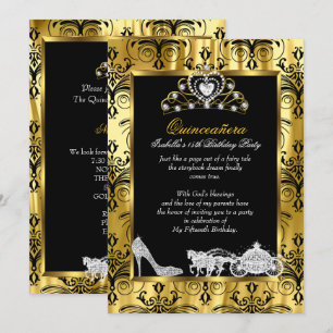 Convite Quinceanera Aniversário de 15 anos Preto Dourado D