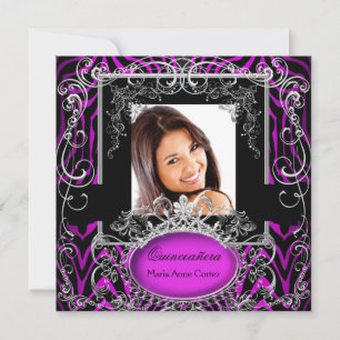 Convite Quinceanera Aniversário de 15 Anos Roxo Preto Bran