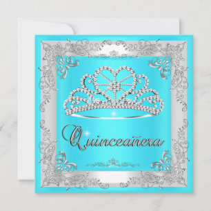 Convite Quinceanera Aniversário de 15 Anos Tiara Azul Aqua