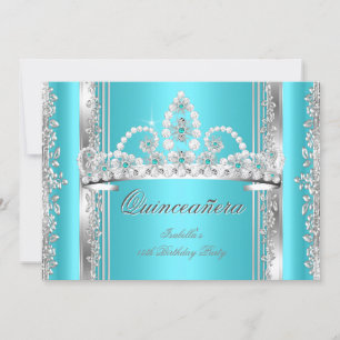 Convite Quinceanera Aniversário de 15 anos Tiara Azul Teal