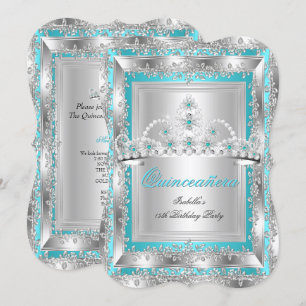 Convite Quinceanera Aniversário de 15 Anos Tiara Azul Teal