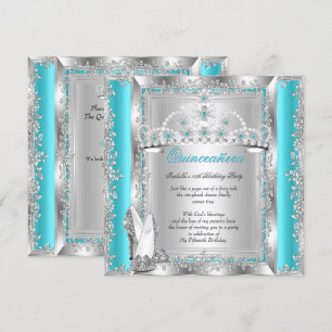 Convite Quinceanera Aniversário de 15 anos Tiara Azul Teal