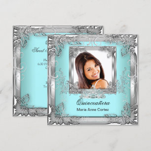 Convite Quinceañera Aniversário de 15 Anos Tiara Teal Bran