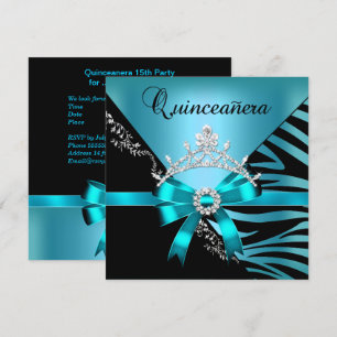 Convite Quinceanera Aniversário de 15 anos Tiaras Zebra Az