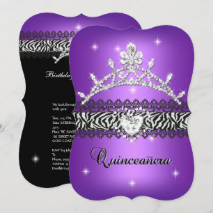 Convite Quinceanera Aniversário de 15 anos Zebra Roxo Pret