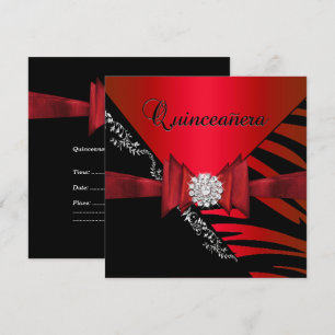 Convite Quinceanera Aniversário de 15 anos Zebra Vermelho 