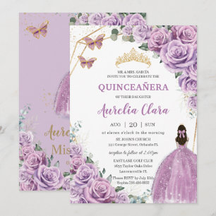 Convite Quinceañera Aniversário Roxo Lilás Floral Princesa