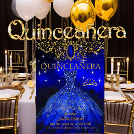 Convite Quinceanera Aniversário Tiara Azul Real com Penas