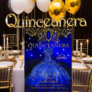 Convite Quinceanera Aniversário Tiara Azul Real com Penas 