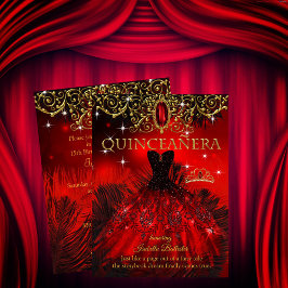 Convite Quinceanera Aniversário Tiara Preto Vermelho Penas