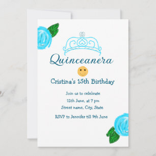 Convite Quinceanera anos 15 de aniversário rosa arte azul