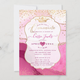 Convite Quinceanera, Aquarela, Agate Rosa, Faux Dourado