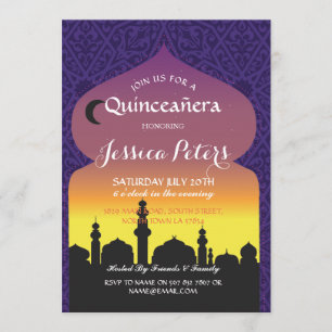 Convite Quinceañera Arabian Nights Birthday Purple Invite