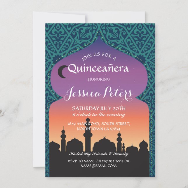 Convite Quinceanera Arabian Nights Invite (Frente)
