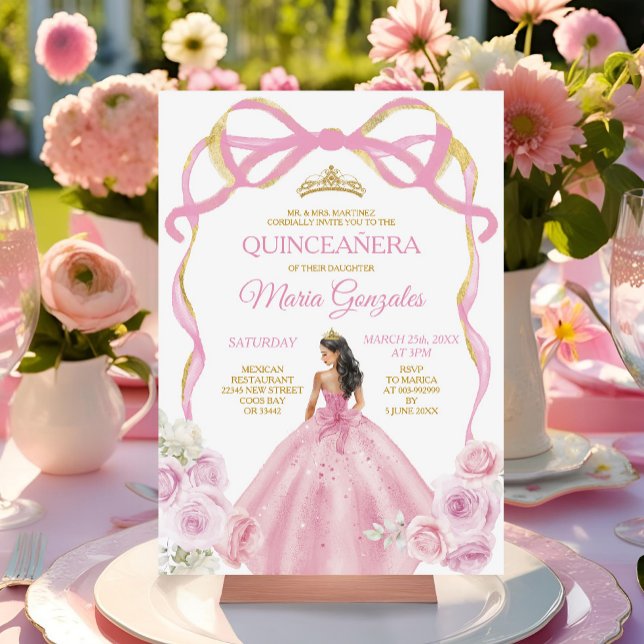 Convite Quinceañera, Arco Cinza Dourada Princesa (Criador carregado)