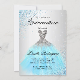 Convite Quinceanera Azul Claro E Prata