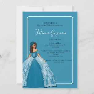 Convite Quinceañera Azul Com Farinha