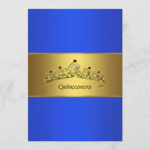 Convite Quinceanera Azul e Dourado 15º Aniversário