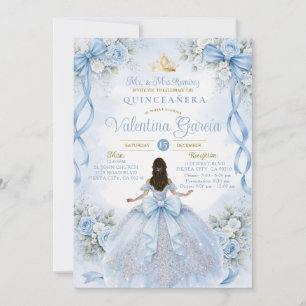 Convite Quinceañera Azul Empoeirada com Laço