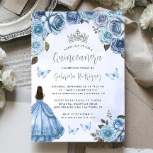 Quinceañera Azul Floral Aquarela Prata