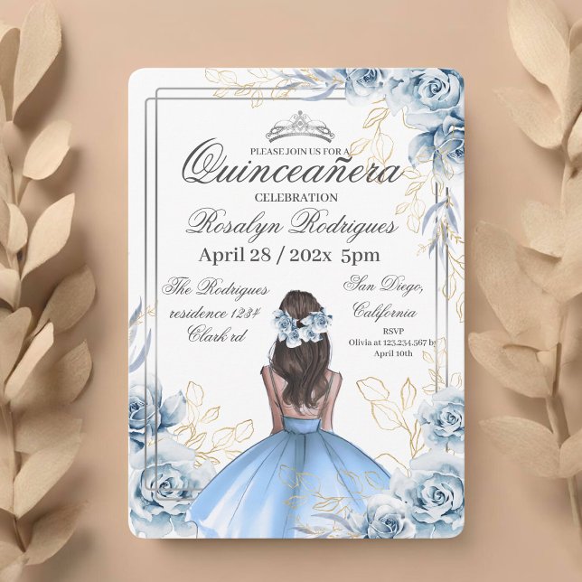 Convite Quinceañera - Azul Marinho Dourado branco (Criador carregado)