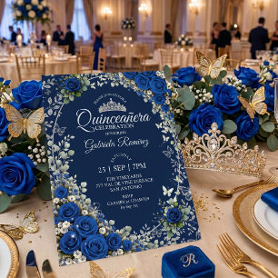 Convite Quinceañera Azul-Marinho e Azul-Royal Borboleta Pr