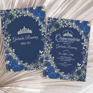 Convite Quinceañera Azul-Marinho e Azul-Royal Borboleta Pr