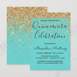 Convite Quinceanera Azul Névoa Brilhante