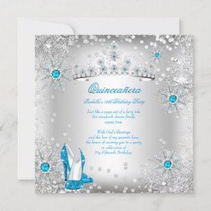 Convite Quinceanera Azul Prata Jardim de Inverno
