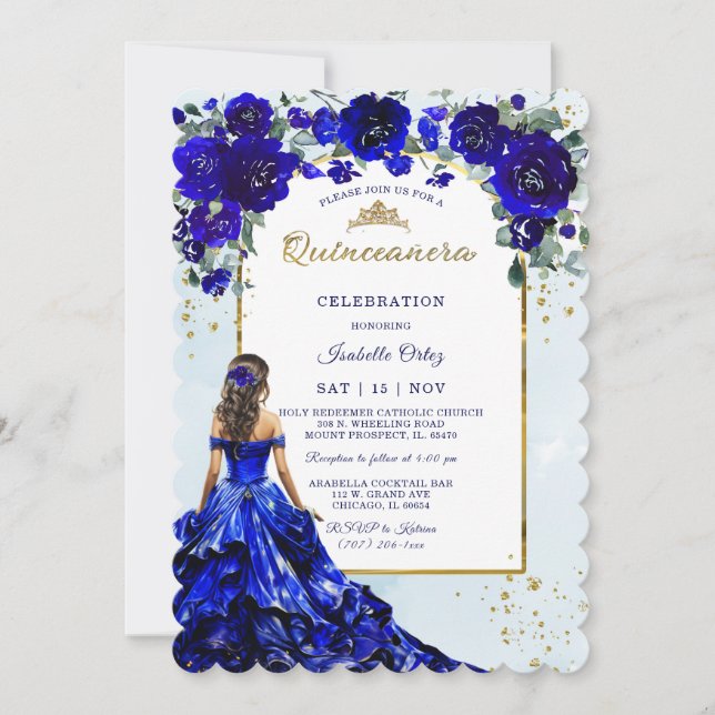 Convite Quinceañera Azul Real (Frente)