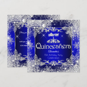 Convite Quinceanera Azul Real Conto de Fadas Inverno Encan