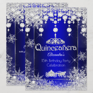 Convite Quinceanera Azul Real Conto de Fadas Inverno Terra