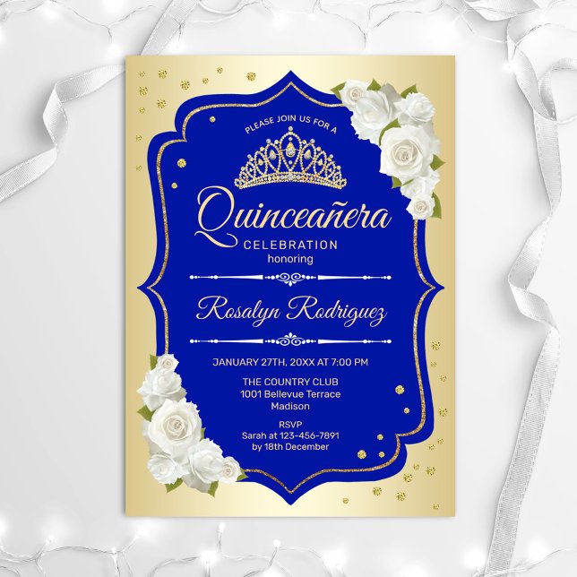 Convite Quinceanera - Azul Real Dourado (Criador carregado)