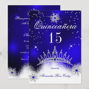 Convite Quinceanera Azul Real Floco de Neve 15º Aniversári