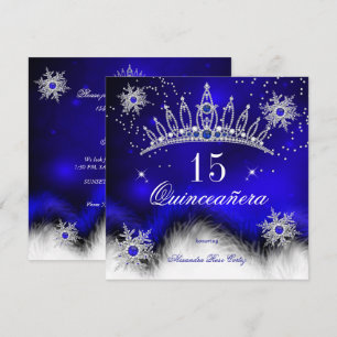 Convite Quinceanera Azul Real Floco de Neve Aniversário de