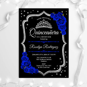 Convite Quinceanera - Azul Real Prateado Preto