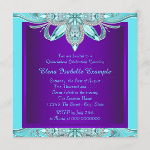 Convite Quinceanera azul-roxa