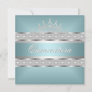 Convite Quinceanera Azul Teal Prata Jóia Aniversário de 15