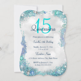Convite Quinceanera Azul Turquesa Branco Céu Oceano Aniver