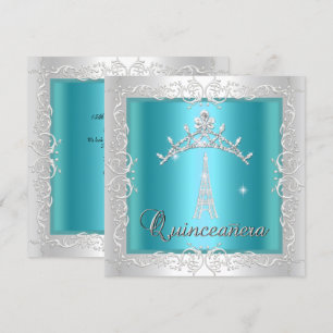 Convite Quinceanera Azul Turquesa Tiara Torre Eiffel