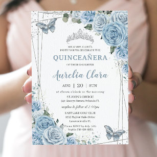 Convite Quinceañera Baby Blue Borboletas Florais 16º