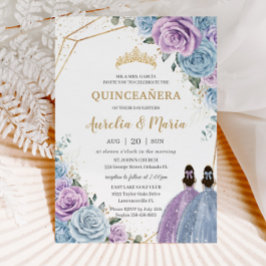 Convite Quinceañera Baby Blue Lilac Roxo Gêmeas Florais