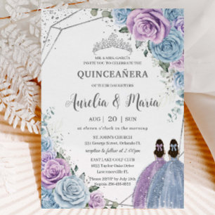 Convite Quinceañera Baby Blue Purple Gêmeas Florais Lilás