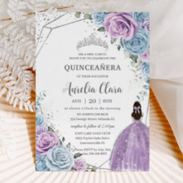 Convite Quinceañera Baby Blue Purple Lilver Prata Floral