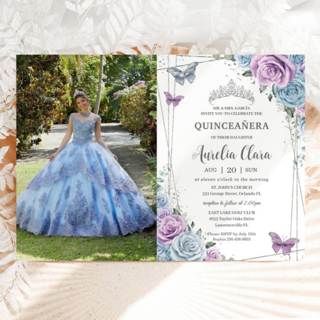 Convite Quinceanera Baby Blue Purple Lilverso (Criador carregado)