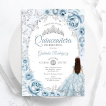 Quinceanera Baby Blue Silver Floral