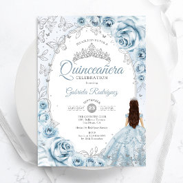 Convite Quinceanera Baby Blue Silver Floral