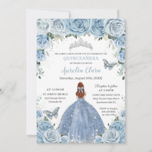 Convite Quinceañera Bebê Azul Floral Cabelo Vermelho Menin