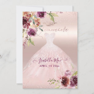 Convite Quinceanera Bege Burgundy Flores Aquarela