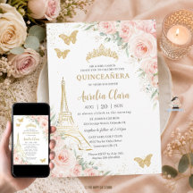 Quinceañera Beijo Floral Paris Eiffel Champagne 